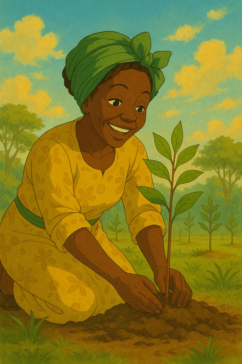 Wangari planting trees alone