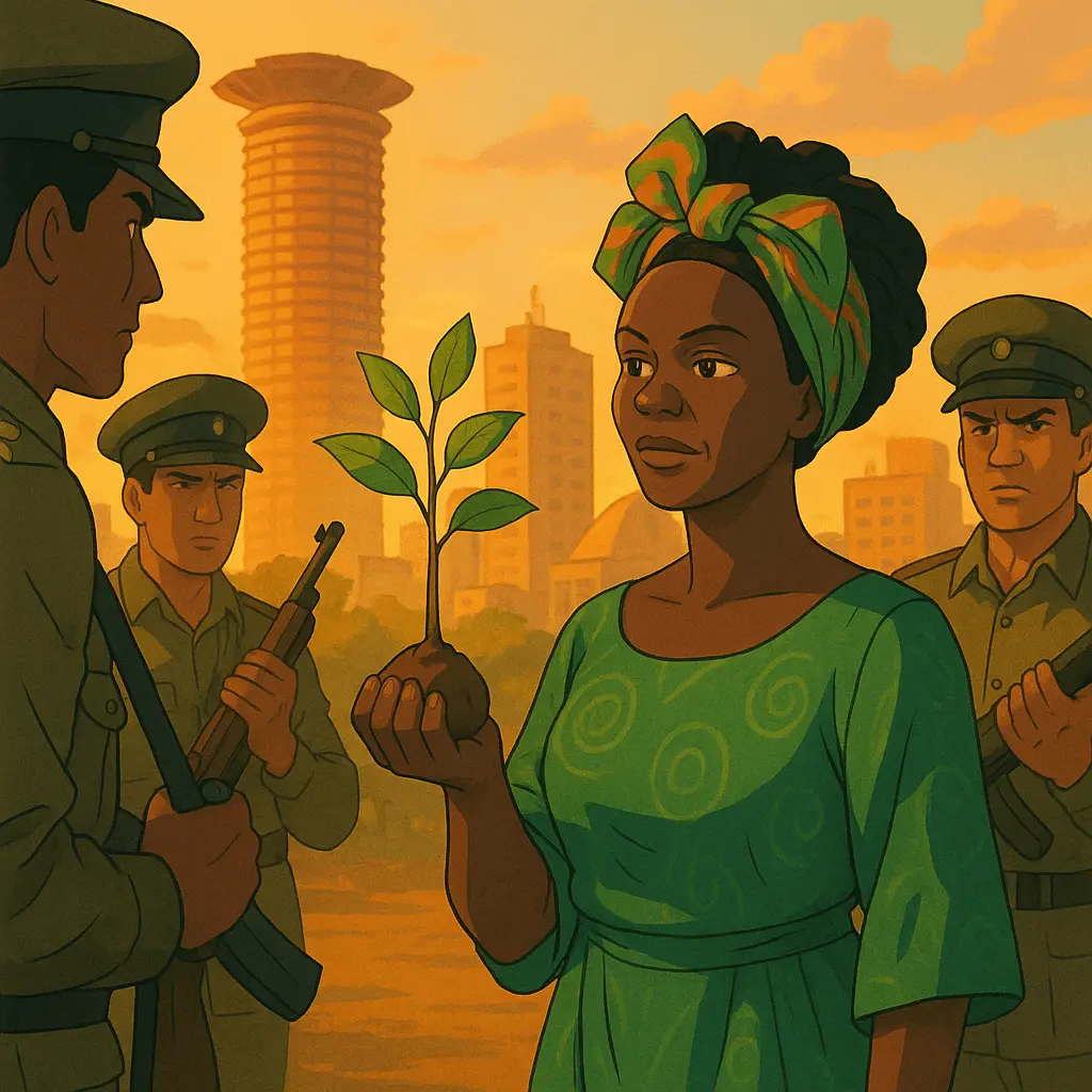 Wangari confronting police